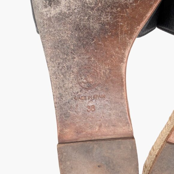 Chanel Black Leather CC Espadrille Slide Sandals Flats Size 38 US 7–7.5 Women's - Picture 13 of 15